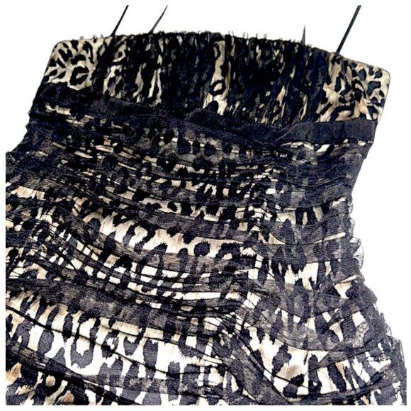 Di Hera Silk Elegant Leopard Print Spaghetti Strap Ruched Bodycon Mini Dress 2 - Picture 6 of 10